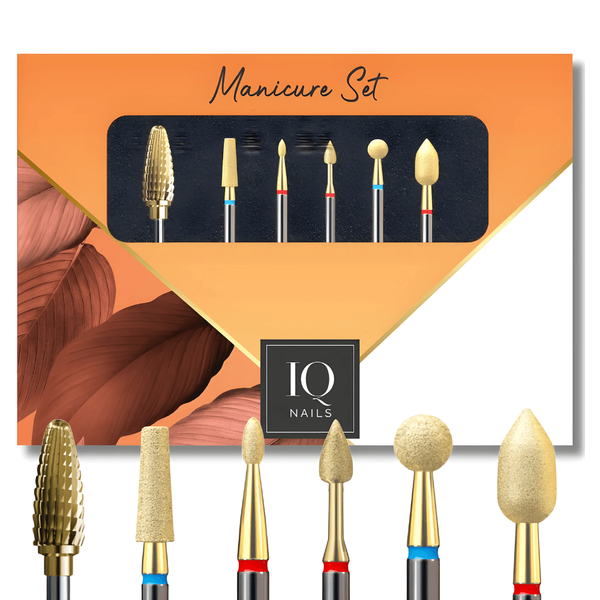 IQ Nails Expert Gold Power Set For Gel Polish Acrylic Cuticles Removal Zestaw Frezów 6 Sztuk