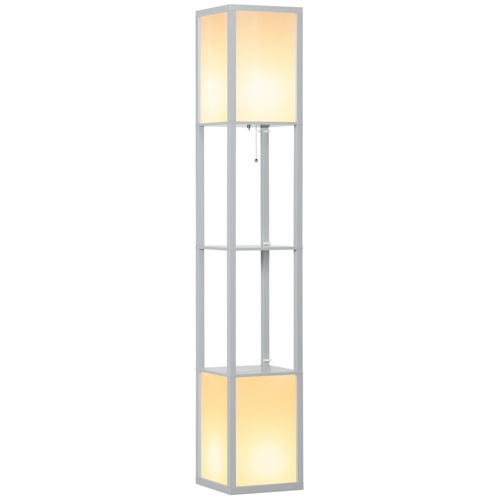 HOMCOM Modern Shelf Floor Lamp with Dual Ambient Light, Standing Lamp Living Room, Bedroom, 156cm, Grey