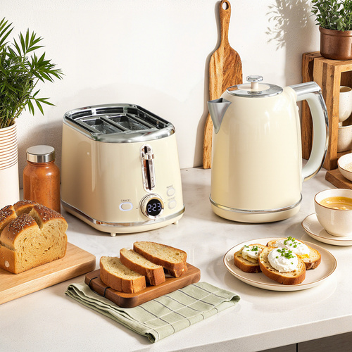 HOMCOM Polished Retro 40-100°C Kettle and Toaster Set - Cream