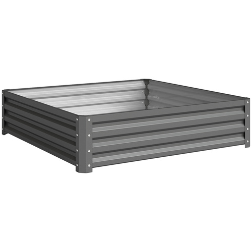 Outsunny 432L Square Raised Garden Bed Box Steel Frame for Vegetables, Flowers and Herbs, 120 x 120 x 30cm, Light Grey
