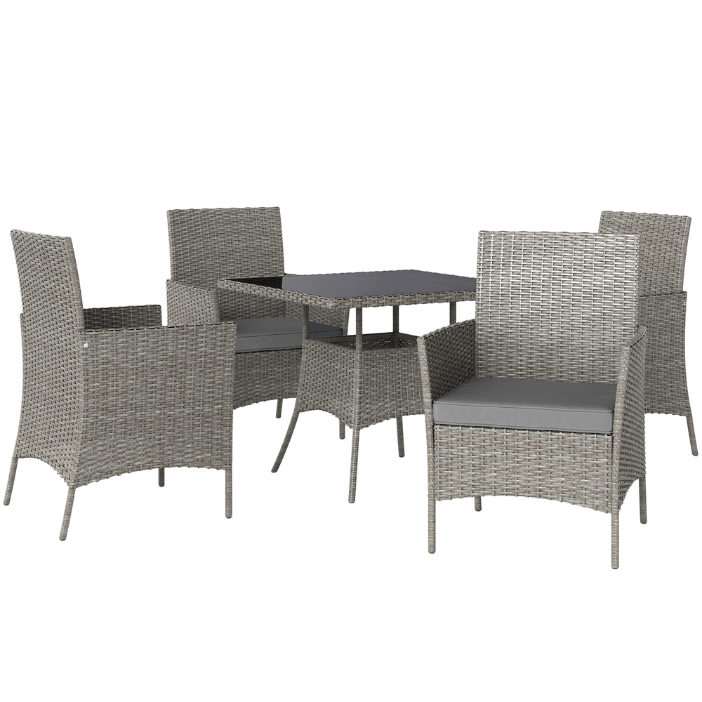 Outsunny Five-Pieces Rattan Dining Set - Light Grey