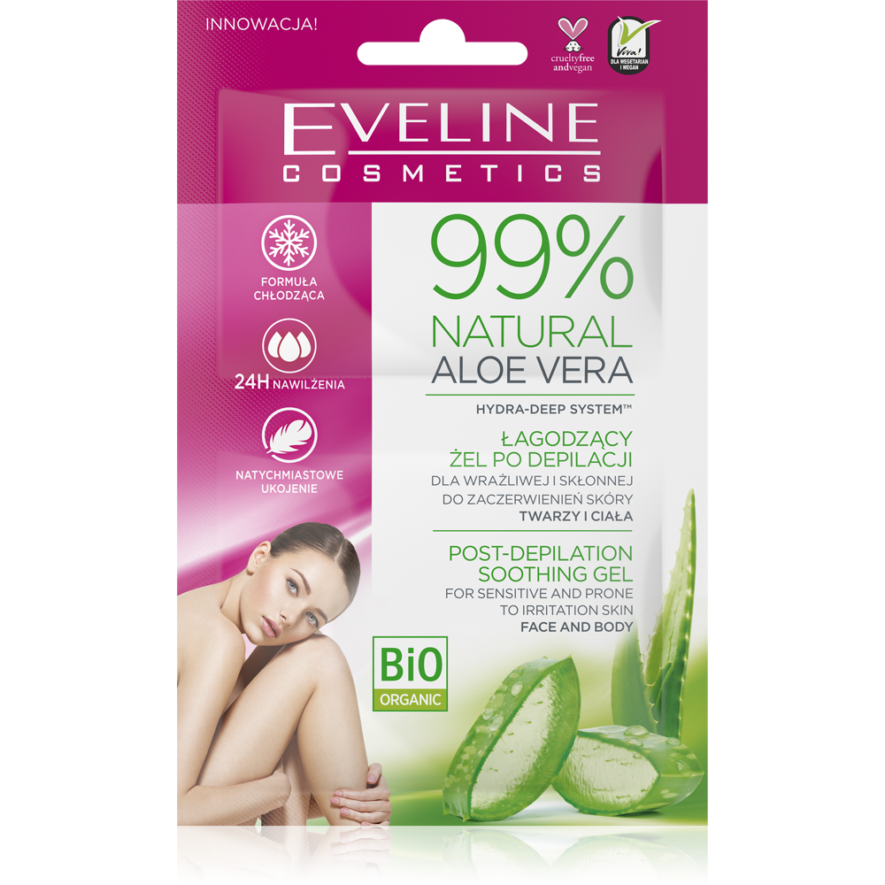 Eveline 99% Natural Aloe Vera Żel Łagodzący po Depilacji do Wrażliwej Skóry Twarzy i Ciała 2x5ml