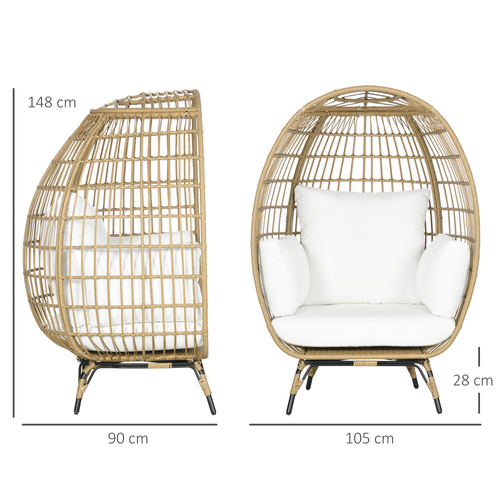 Outsunny Rattan Egg Chair with Cushions and Pillows, Khaki
