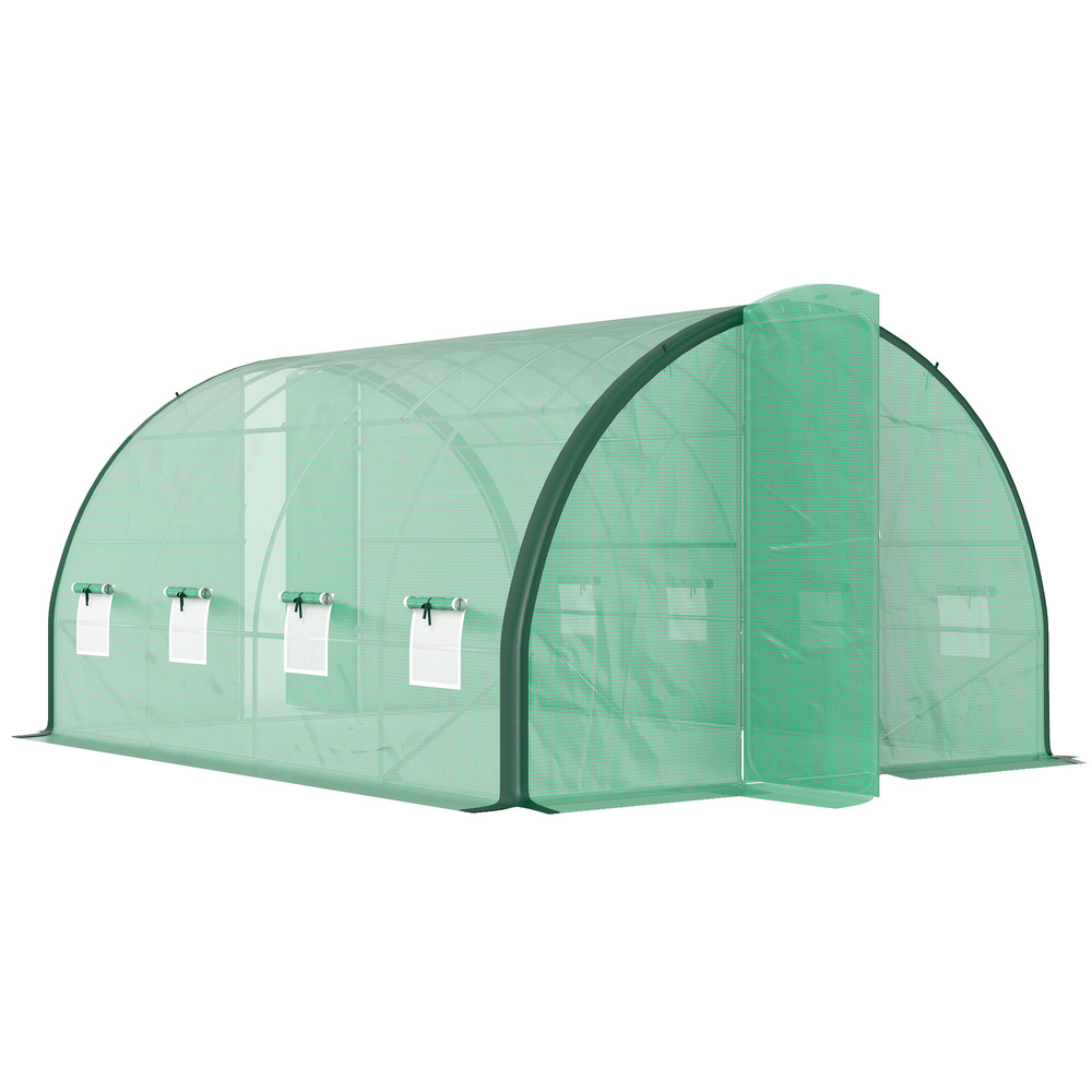 Outsunny 4 x 3 m Polytunnel Greenhouse with Windows and Doors and Galvanised Steel Frame - Green