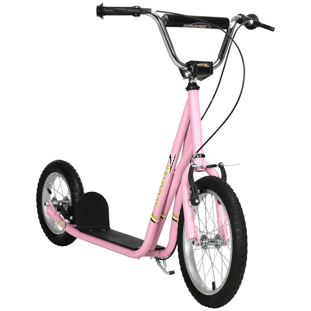HOMCOM Kids Scooter, Teen Kick Scooter with Rubber Wheels, 16" Front Wheel, Height Adjustable Handlebar, Dual Brakes, Kick Stand, for 5+ Years, Pink