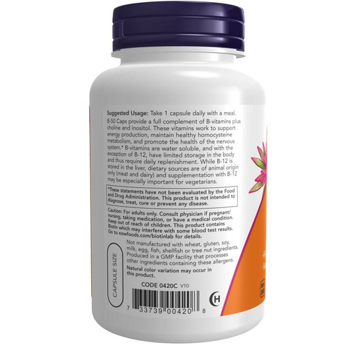 Now Foods Vitamin B-50 Wspiera Układ Nerwowy 100 Kapsułek