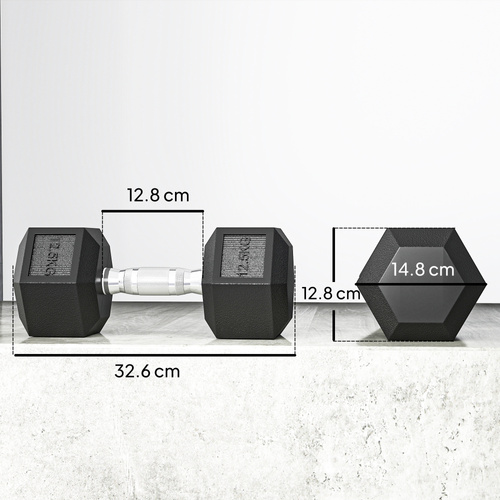 HOMCOM 2x12.5KG Rubber Hex Dumbbell Portable Hand Weights Dumbbell Home Gym