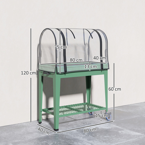 Outsunny Raised Planter with Greenhouse Cover, Mobile Elevated Garden Bed with Wheels and Bottom Shelf for Vegetables, Green