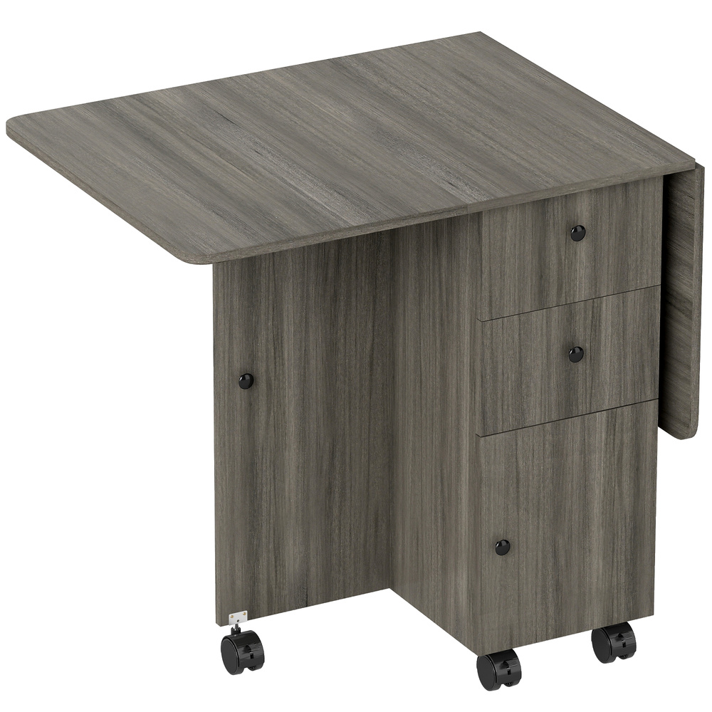 HOMCOM Multi-Storage Six-Person Drop Leaf Dining Table - Grey