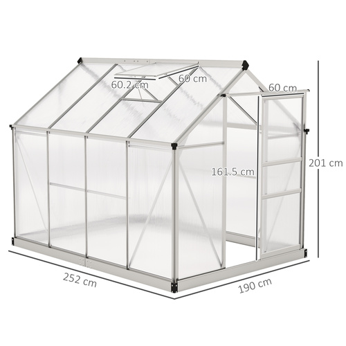 Outsunny 6 x 8ft Walk-In Greenhouse, with Sliding Door - Clear