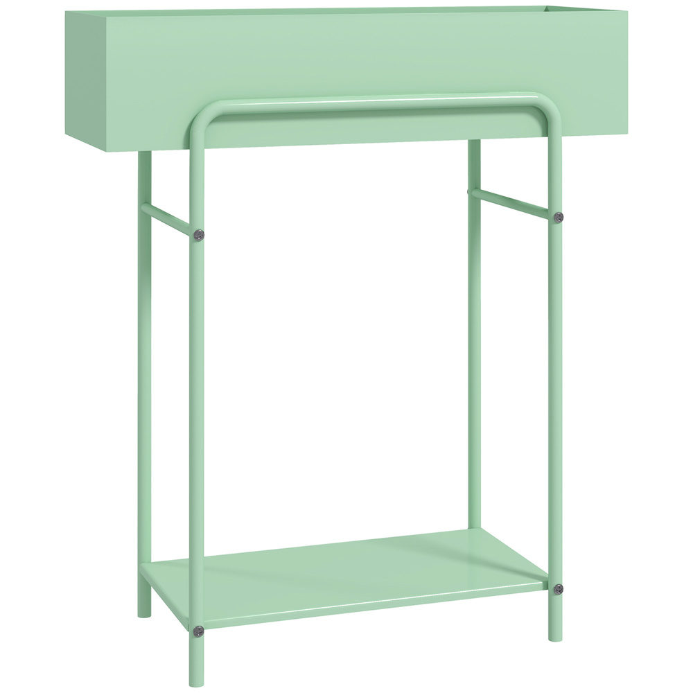 Outsunny 2 Tier Plant Stand, Metal Plant Rack Shelf with Drain Holes, Floor-standing Flower Pot Stand for Indoor Outdoor Garden Patio Balcony Living Room, Green