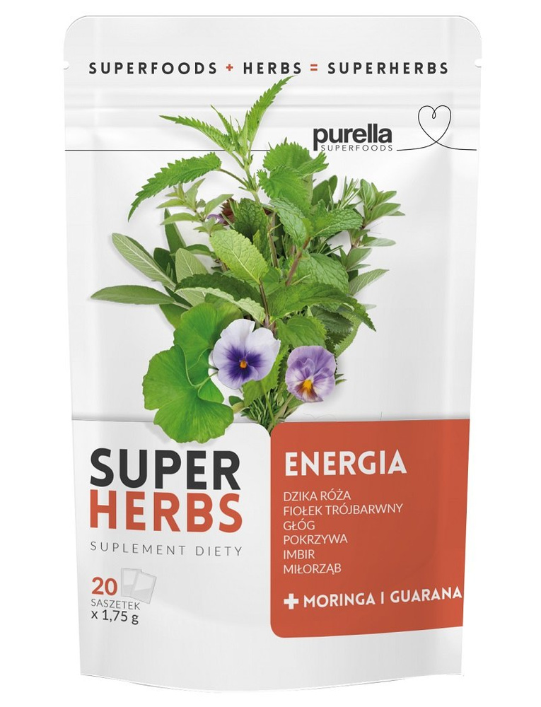 Purella Superfoods Super Herbs Herbal Infusion Energy with Moringa and Guarana 20x1.75g Best Before 31.10.25