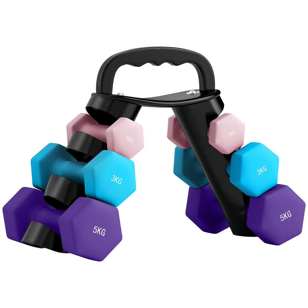 SPORTNOW Dumbbells Set with Storage Rack, 2 x 1kg, 2 x 3kg, 2 x 5kg, Pink