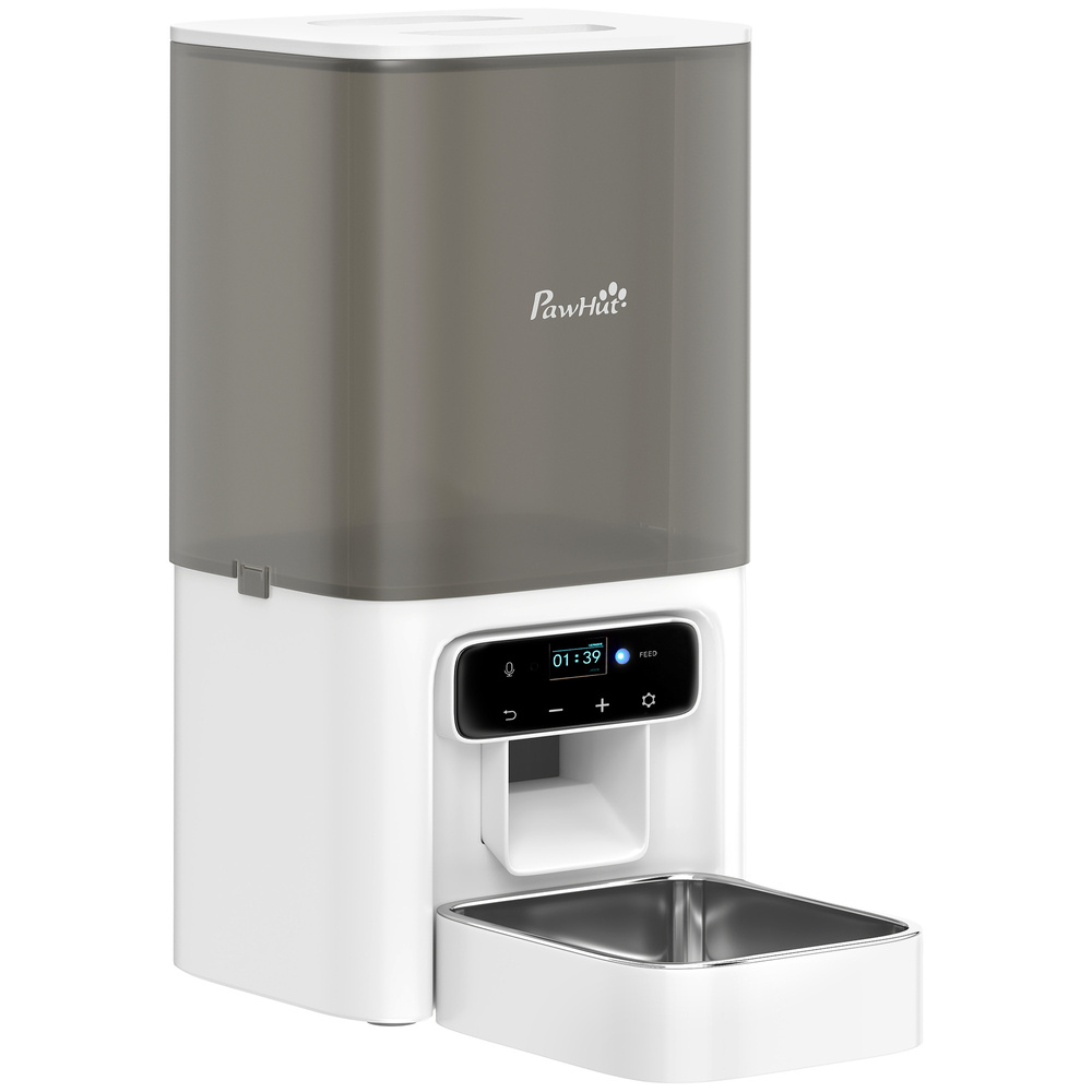 PawHut Programmable Automatic Cat Feeder with Timer Up to 6 Meals Per Day, 10s Voice Recorder, Portion Control