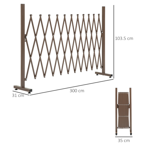 Outsunny Expanding Trellis Fence, Freestanding Movable Fence, Foldable Garden Screen Panel, 300 x 103.5 cm, Dark Brown