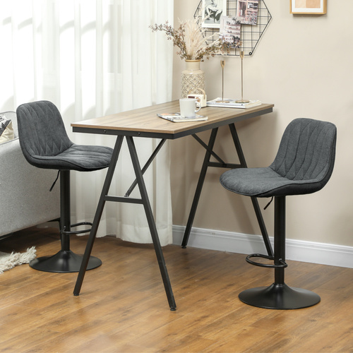 HOMCOM Set of Two Linen-Look Bar Stools - Charcoal Grey