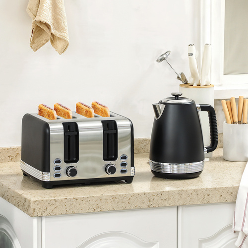 HOMCOM Stainless Steel Panel Kettle and Toaster Set - Black