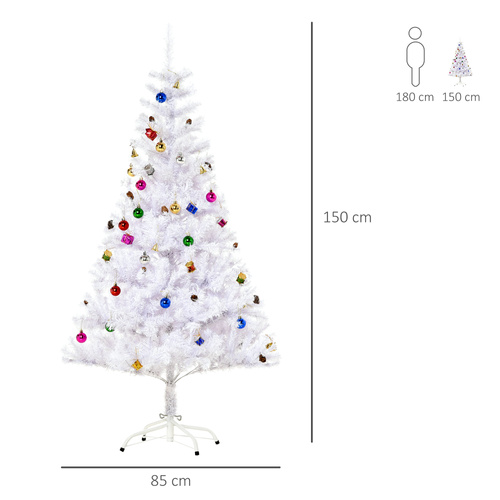HOMCOM 5ft Snow Artificial Christmas Tree w/ Metal Stand Decorations Home Seasonal Elegant Faux White