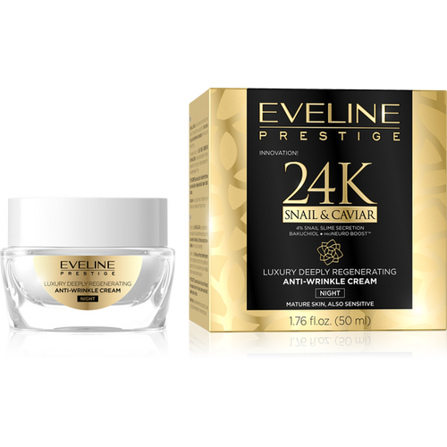 Eveline PRESTIGE 24k Krem Na Noc Przeciwzmarszczkowy Ślimak&Kawior 50 ml