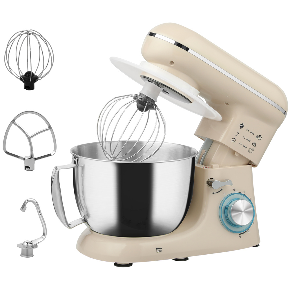 HOMCOM 1300W Kitchen Stand Mixer, with Accessories - Beige