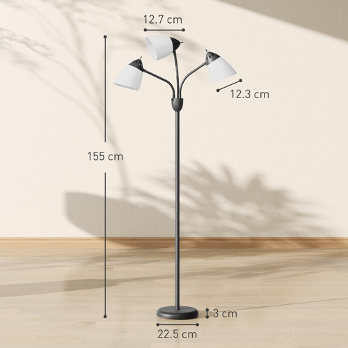 HOMCOM Arc Tree Floor Lamp with 3 Adjustable Rotating Lights and 3000K/4500K/6500K Colour Temperatures, Industrial Standing Lamp with Steel Frame for Bedroom Living Room, 155cm, Black