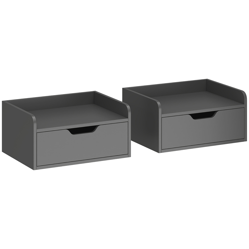 HOMCOM Floating Nightstands Set of 2, Wall Mounted Bedside Table with Drawer for Bedroom, Black