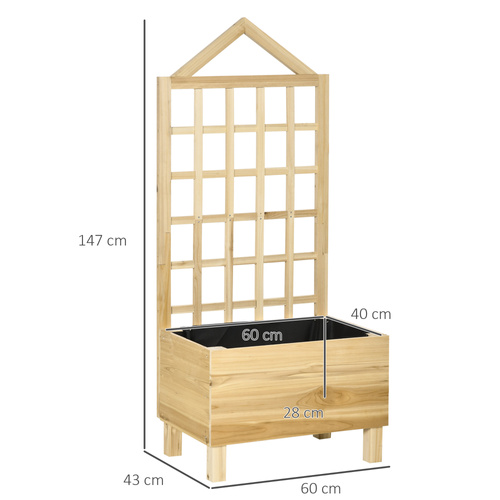 Outsunny Garden Planters with Trellis for Vine Climbing, Distressed Wooden Raised Beds, 90x43x150cm, Natural Tone