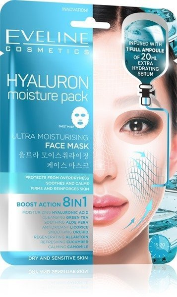 Eveline Sheet Mask Hyaluron Maska na Tkaninie Ultranawilżająca 1 sztuka