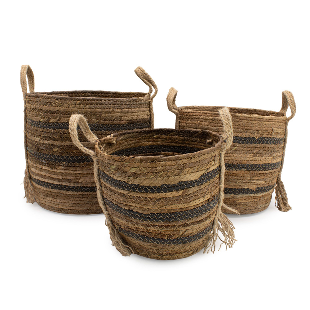 Bananna Leaf & Seagrass Large Baskets - Natural Browns- Set of 3