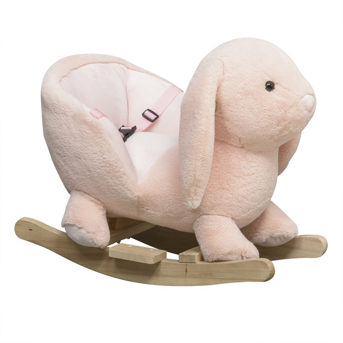HOMCOM Kids Rocking Rabbit, Plush Rocking Horse Ride-On w/ Sound, Wood Base, Seatbelt, for Ages 18-36 Months, Pink