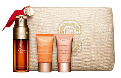 Clarins Double Serum Gift Set 50ml Double Serum 15ml Extra Firming Energy 15ml Extra Firming Nuit 0.9ml Double Serum Eye Zestaw do Pielęgnacji Skóry Dojrzałej 1 Sztuka