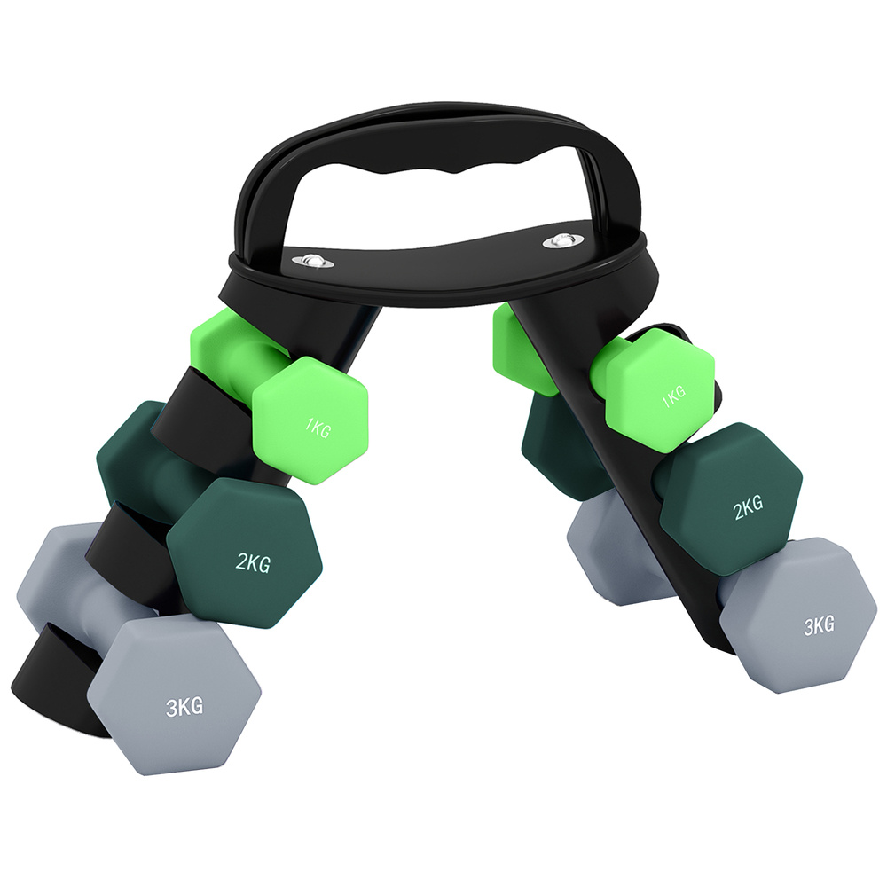 SPORTNOW Dumbbells Set with Storage Rack, 2 x 1kg, 2 x 2kg, 2 x 3kg, Green