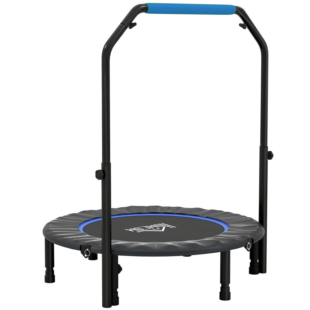 HOMCOM 40" Foldable Mini Fitness Trampoline, with Adjustable Foam Handle, Blue