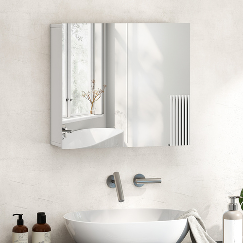 HOMCOM Double-Door Bathroom Mirror Cabinet - White