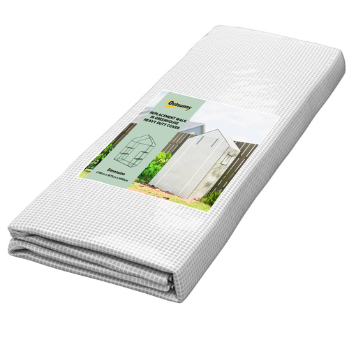 Outsunny Greenhouse Cover Replacement Walk-in PE Hot House Cover with Roll-up Door and Windows, 140 x 73 x 190cm, White