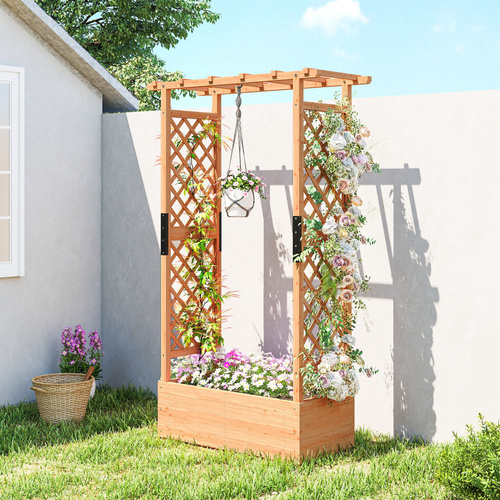 Outsunny Fir Wood 110 x 44 cm Planter and Trellis Garden Bed