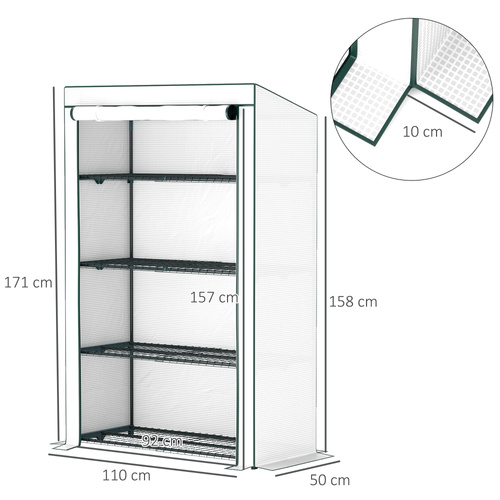 Outsunny Four-Tier Mini Greenhouse - Green/White