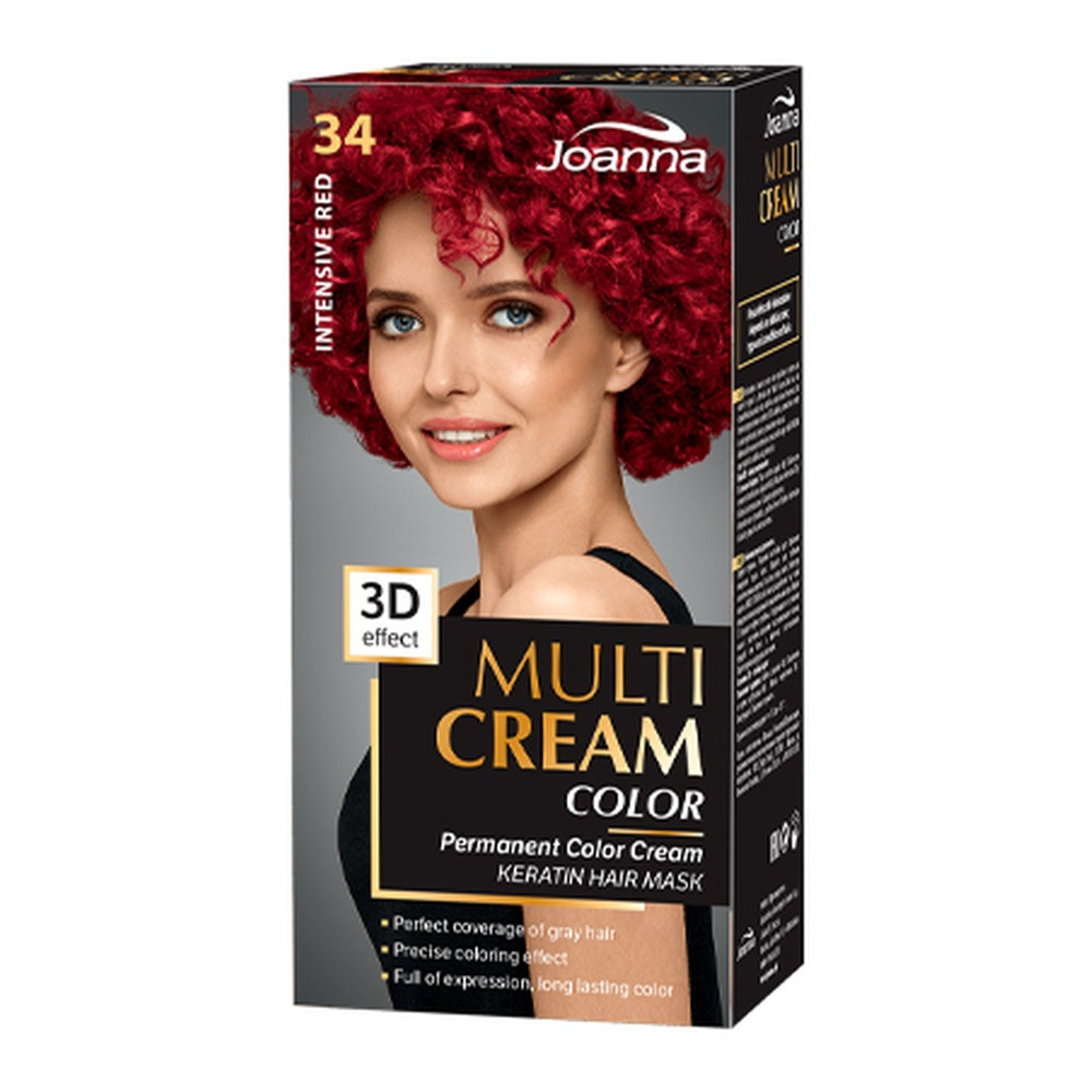 Joanna Multi Cream Color 3D Effect Hair Dye with Long-Lasting Effect No. 34 Intense Red 1 Piece
