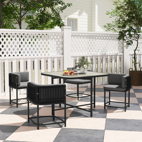 Outsunny 4-Seater Rattan Cube Garden Furniture Set with Cushions - Charcoal Grey
