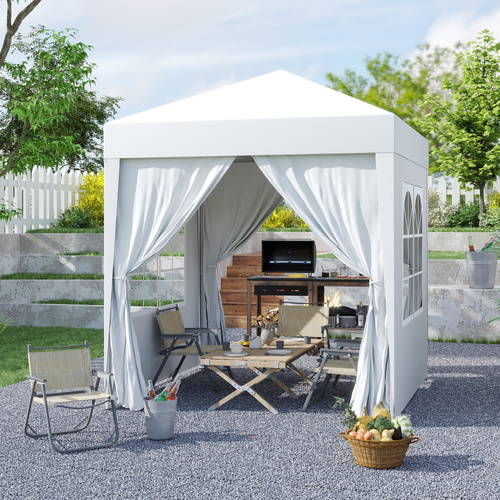 Outsunny 2 x 2 m Garden Pop Up Gazebo, Wedding Party Tent Marquee, Water Resistant Awning Canopy with Sidewalls, Windows, Carry Bag, White