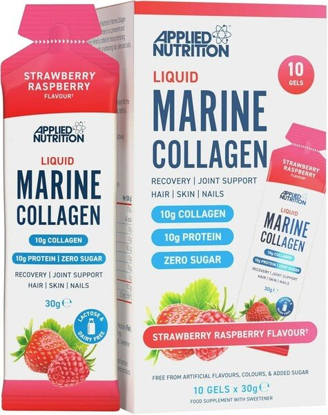 Applied Nutrition Liquid Marine Collagen Strawberry Raspberry Supplement for Skin Hair Nails and Joints 10 x 30g