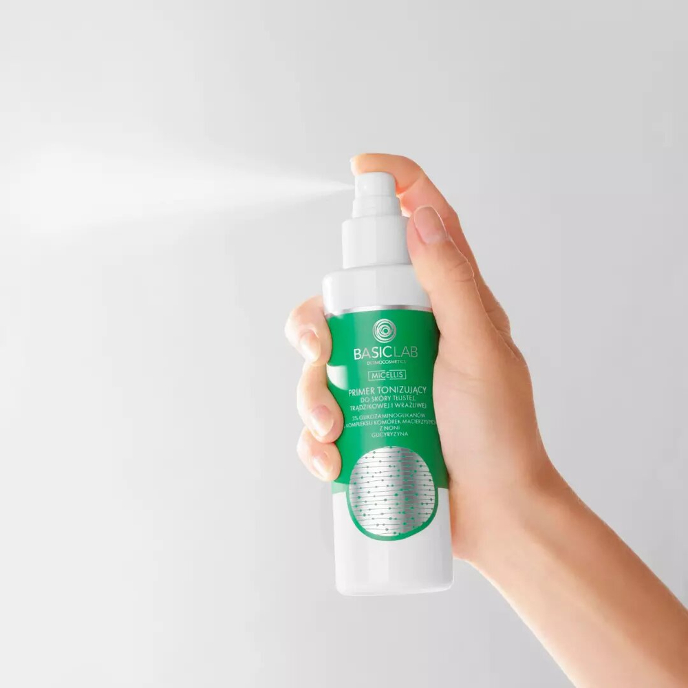 BasicLab Micellis Toning Primer 3% Glycosaminoglycans & 2% Noni Stem Cell Complex  Best Vegan Skincare Base for Oily, Acne-Prone Skin - 150ml