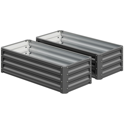 Outsunny Set of Two 110 x 50cm Steel Planter Boxes -  Light Grey