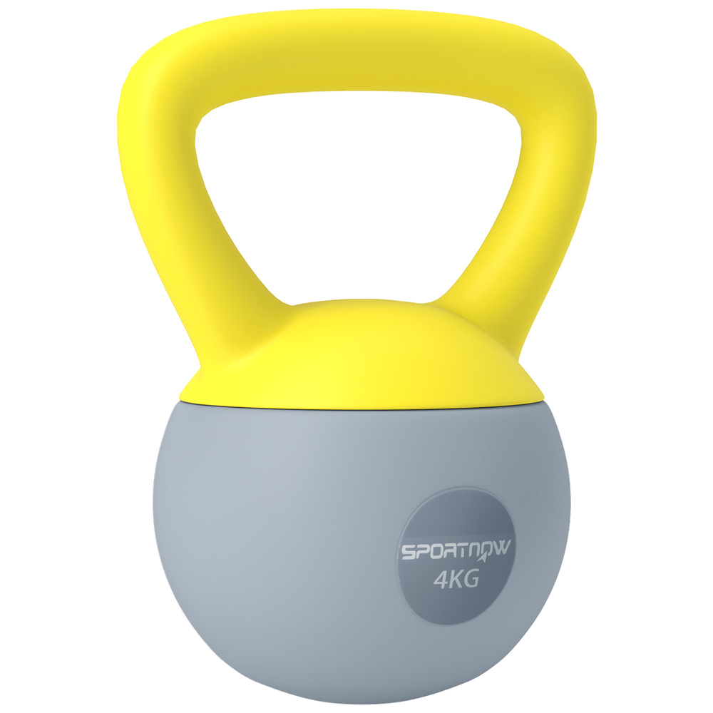 SPORTNOW 4KG Soft Kettlebell, Kettle Bell with Non-Slip Handle for Home Gym, Weight Lifting, Strength Training, Yellow/Grey