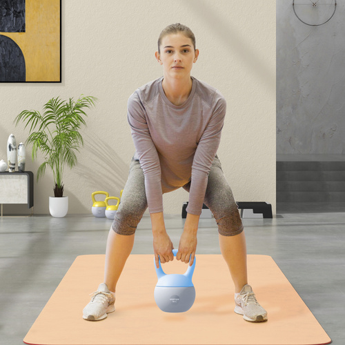 SPORTNOW 8KG Soft Kettlebell, Kettlebell with Non-Slip Handle for Home Gym, Weight Lifting, Strength Training, Light Blue/Grey