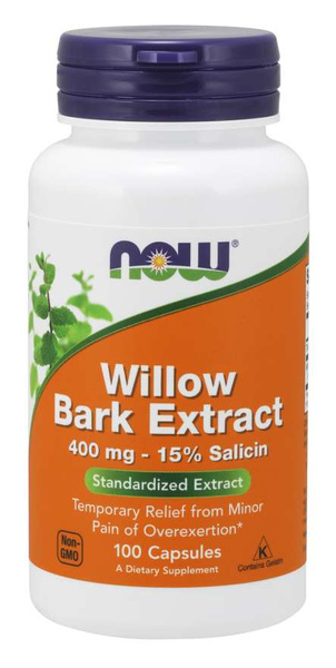 Now Foods Willow Bark Extract 400mg Biała Wierzba Extract Łagodzi Niewielkie Dolegliwości Bólowe 100 Kapsułek