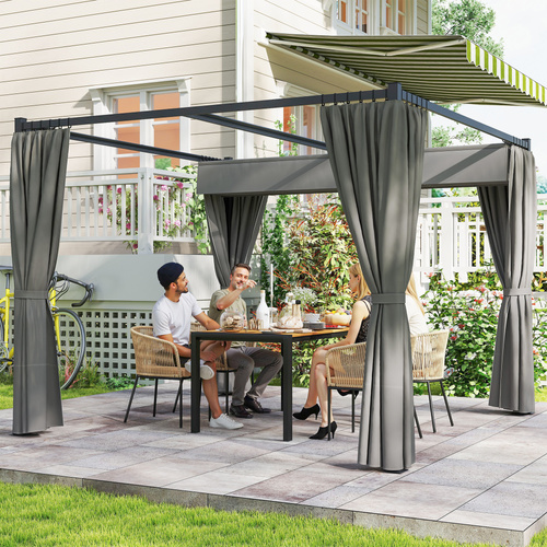 Outsunny 3 x 3m Moving Canopy Metal Pergola, with Curtains - Grey