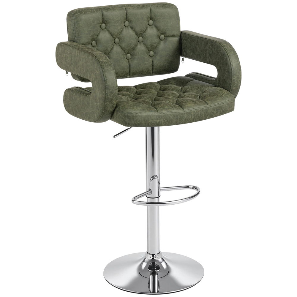 HOMCOM PU Leather Upholstered Swivel Bar Stool, Height Adjustable with Back, Armrest, Footrest, Green