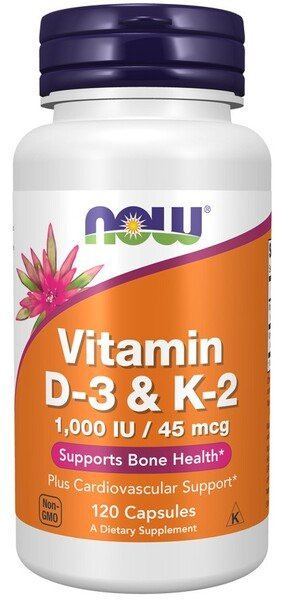 Now Foods Vitamin D-3 & K-2 Wspomaga Prawidłowe Funkcjonowne Systemu Immunologicznego i Zdrowie Kości  120 Kapsułek