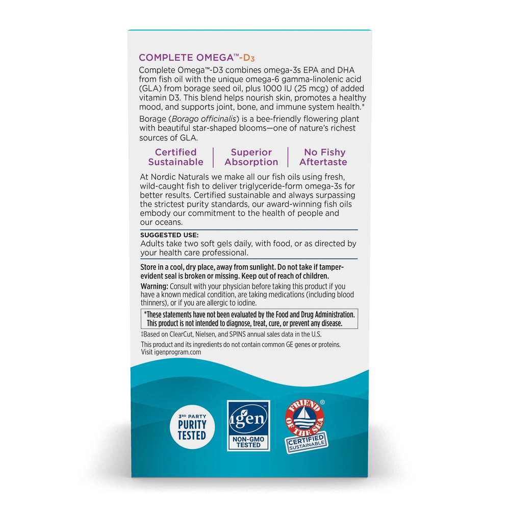 Nordic Naturals Complete Omega-D3 565mg Supports Immune System Heart & Brain Function Lemon 60 Softgels